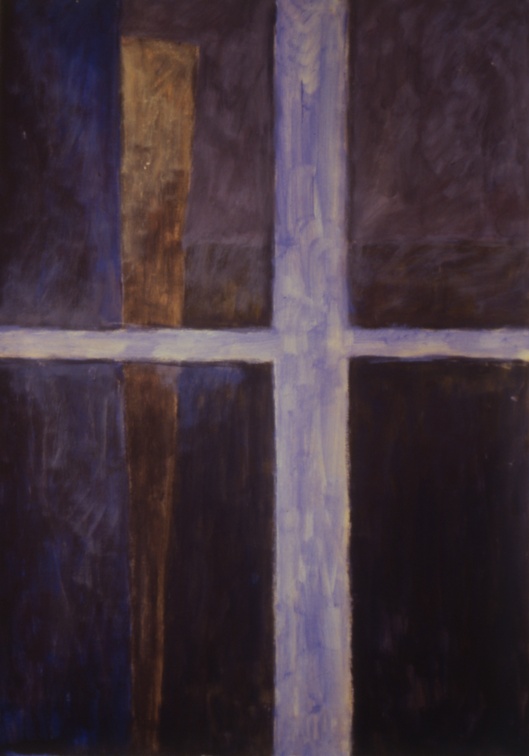 (T0008) Extérieur d’atelier, 1986, acrylique sur toile, 97 x 62 cm