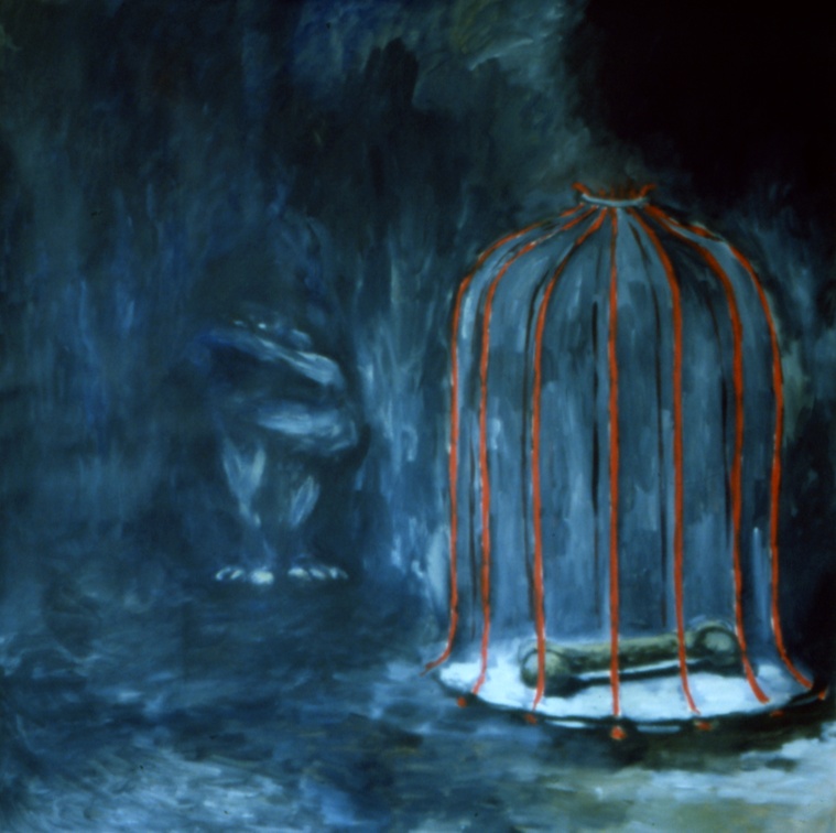 (T0014) La cage, 1986, acrylique sur toile, 150 x 150 cm (29118 visites) (T0014) La cage, 1986, acrylique sur toile, 150 x 150 cm