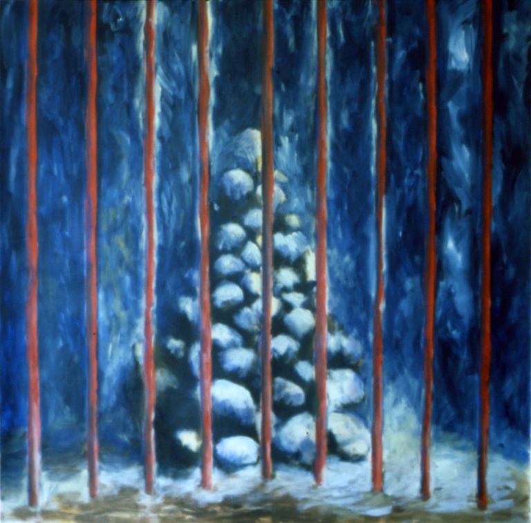 (T0015) La grille, 1986, acrylique sur toile, 150 x 150 cm