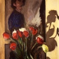 (T0045) Autoportrait aux roses, 1987, acrylique sur toile, 97 x 62 cm