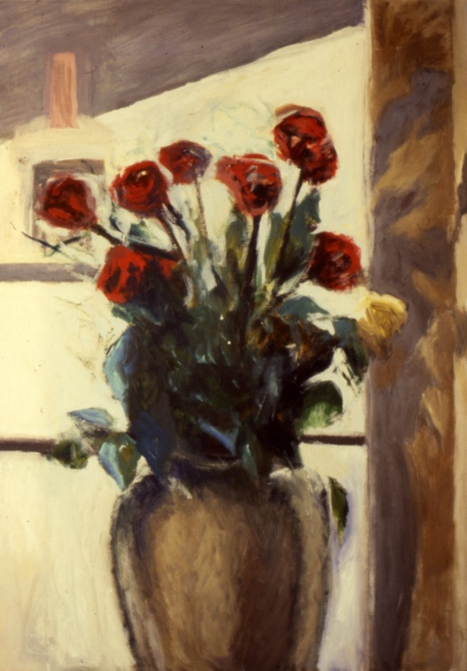 (T0046) Bouquet de roses, 1987, acrylique sur toile, 97 x 62 cm (8471 visites) (T0046) Bouquet de roses, 1987, acrylique sur toile, 97 x 62 cm