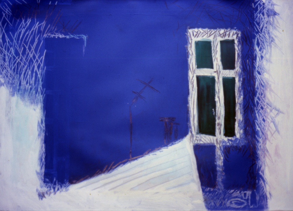 (T0061) Extérieur nuit, 1987, acrylique sur toile, 62 x 97 cm (5120 visites) (T0061) Extérieur nuit, 1987, acrylique sur toile, 62 x 97 cm
