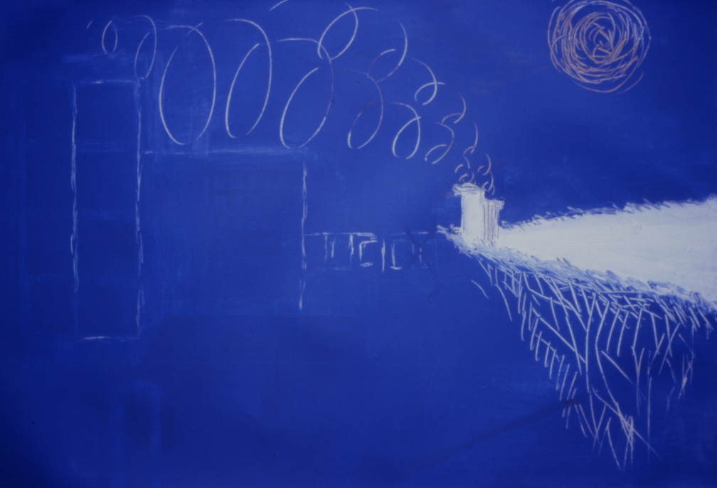 (T0062) Extérieur nuit 2, 1987, acrylique sur toile, 62 x 97 cm (5984 visites) (T0062) Extérieur nuit 2, 1987, acrylique sur toile, 62 x 97 cm