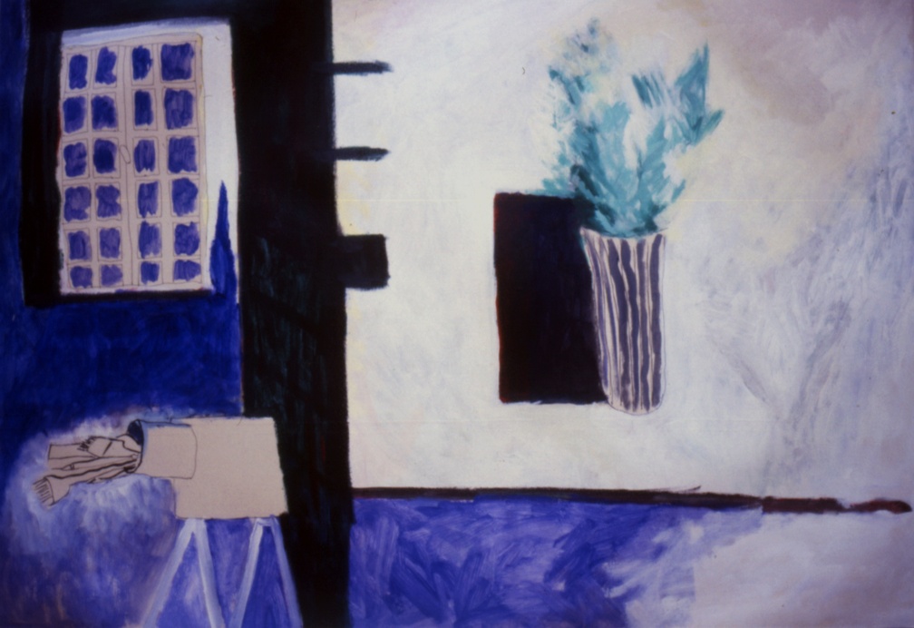 (T0067) Intérieur nuit, 1987, acrylique sur toile, 62 x 97 cm (4643 visites) (T0067) Intérieur nuit, 1987, acrylique sur toile, 62 x 97 cm