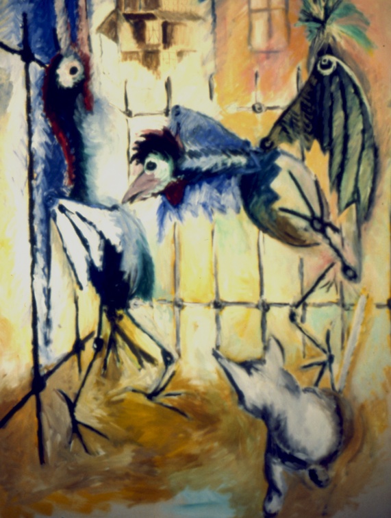 (T0072) Les oiseaux, 1987, acrylique sur toile, 195 x 130 cm (4404 visites) (T0072) Les oiseaux, 1987, acrylique sur toile, 195 x 130 cm