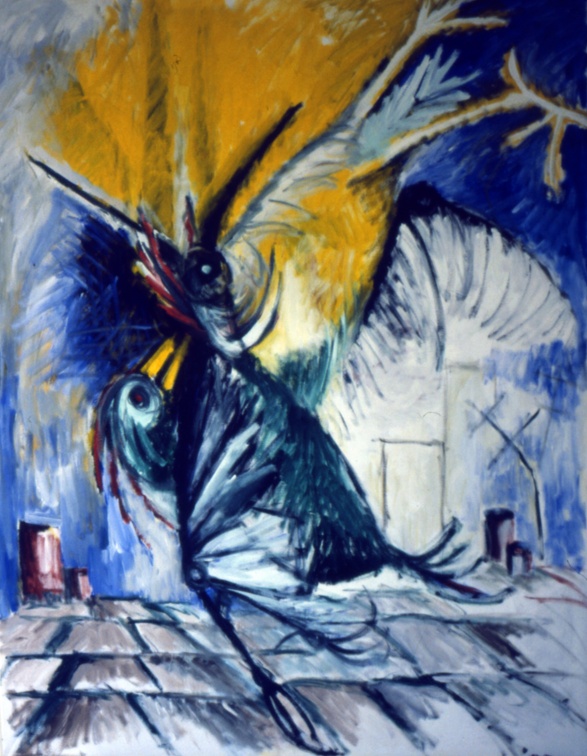 (T0073) Les oiseaux 2, 1987, acrylique sur toile, 146 x 114 cm