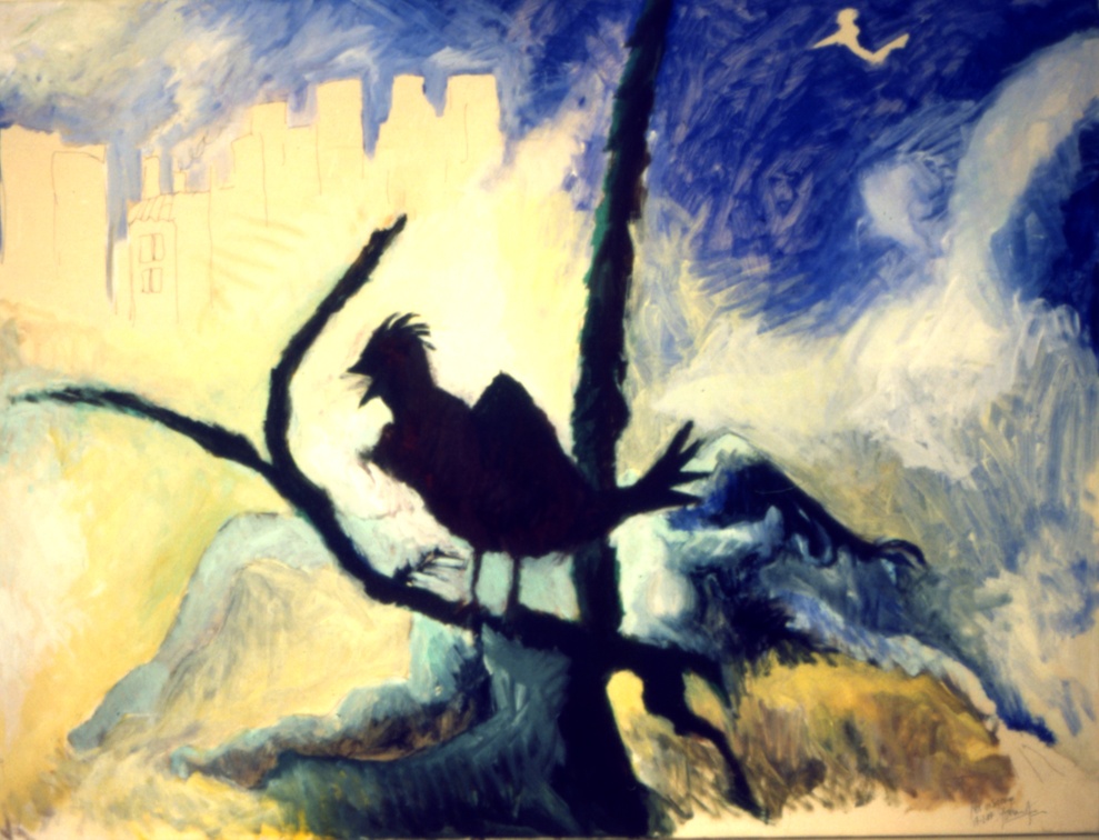 (T0074) Les oiseaux 3, 1987, acrylique sur toile, 89 x 116 cm (4410 visites) (T0074) Les oiseaux 3, 1987, acrylique sur toile, 89 x 116 cm