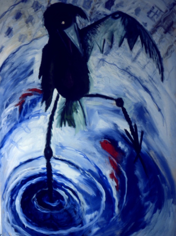 (T0075) Les oiseaux et les poissons, 1987, acrylique sur toile, 195 x 130 cm (4260 visites) (T0075) Les oiseaux et les poissons, 1987, acrylique sur toile, 195 x 130 cm