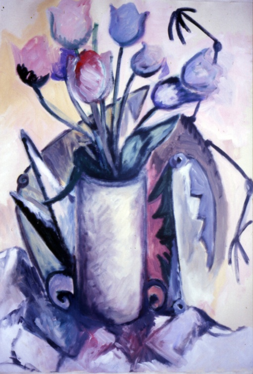 (T0078) Nature morte aux tulipes, 1987, acrylique sur toile, 97 x 62 cm (3321 visites) (T0078) Nature morte aux tulipes, 1987, acrylique sur toile, 97 x 62 cm