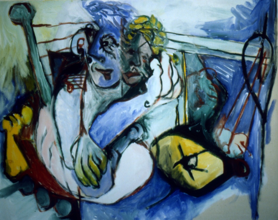 (T0083) Amoureux, 1988, acrylique sur toile, 65 x 97 cm (6569 visites) (T0083) Amoureux, 1988, acrylique sur toile, 65 x 97 cm