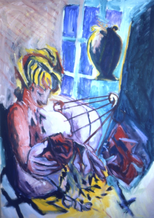 (T0102) Femme à la rose, 1988, acrylique sur toile, 97 x 65 cm