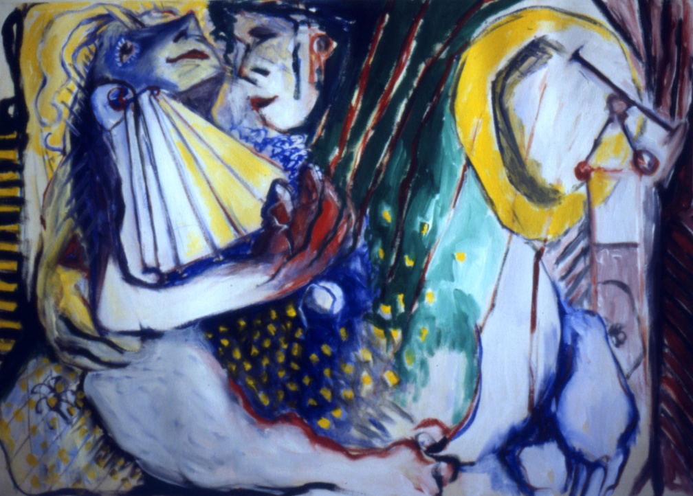(T0107) L’étreinte, 1988, acrylique sur toile, 65 x 97 cm (2993 visites) (T0107) L’étreinte, 1988, acrylique sur toile, 65 x 97 cm