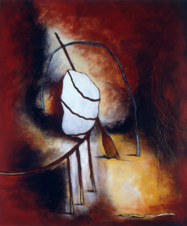 (T0156) Paysage avec nomade 2, 1990, acrylique sur toile, 92 x 65 cm