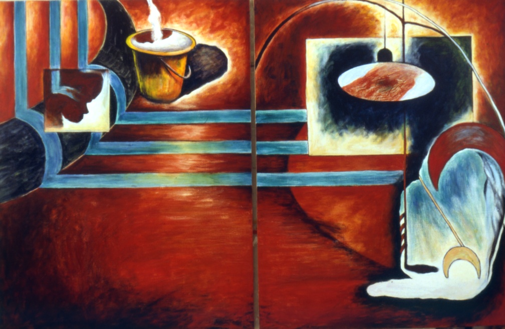 (T0208) Narcisse 4, 1992, acrylique sur toile, 116 x 178 cm (diptyque) (3148 visites) (T0208) Narcisse 4, 1992, acrylique sur toile, 116 x 178 cm (diptyque)