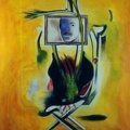 (T0222) Autoportrait, 1993, acrylique sur toile, 146 x 114 cm, collection privée (triptyque avec T0220 et T0231)