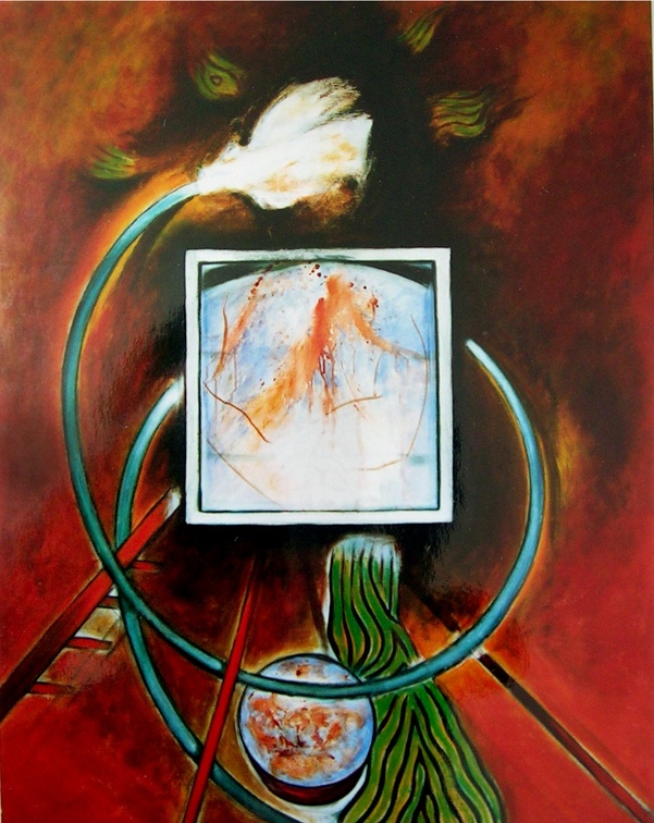 (T0225) Corsage, 1992-1993, acrylique sur toile, 146 x 114 cm, collection privée (triptyque avec T0213 et T0214)