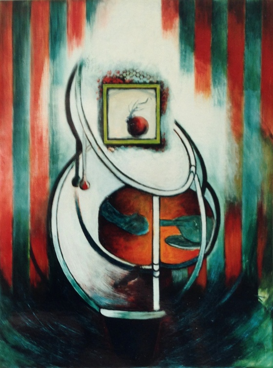 (T0230) Nature morte pomme, 1993, acrylique sur toile, 110 x 97 cm (14264 visites) (T0230) Nature morte pomme, 1993, acrylique sur toile, 110 x 97 cm
