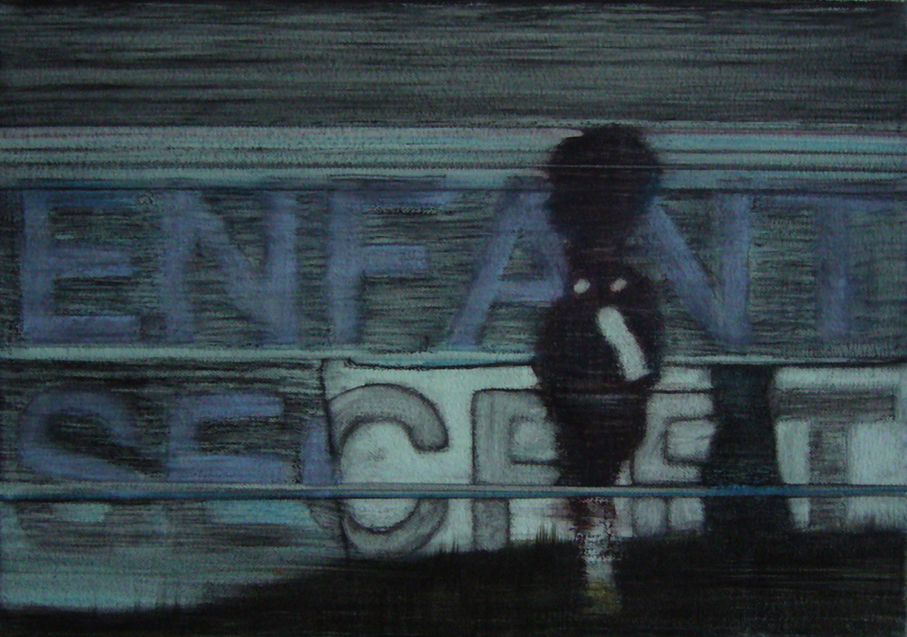 (T0647) Enfant secret, 2008, acrylique sur toile, 22 x 27 cm (27421 visites) (T0647) Enfant secret, 2008, acrylique sur toile, 22 x 27 cm