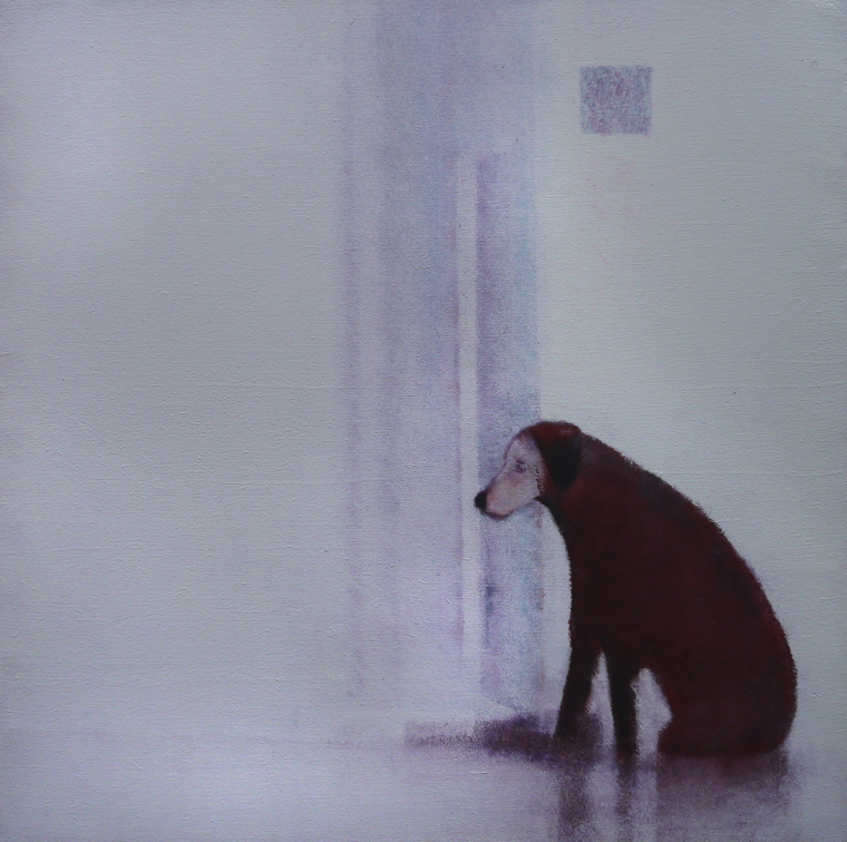 (T0942) Le chien de Cosimo, 2016, acrylique sur toile, 60 x 60 cm, collection privée