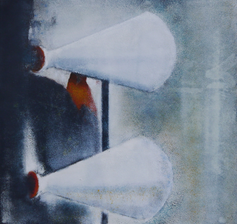 (T0968) Double porte-voix, 2017, acrylique sur toile, 63 x 67 cm (27942 visites) (T0968) Double porte-voix, 2017, acrylique sur toile, 63 x 67 cm