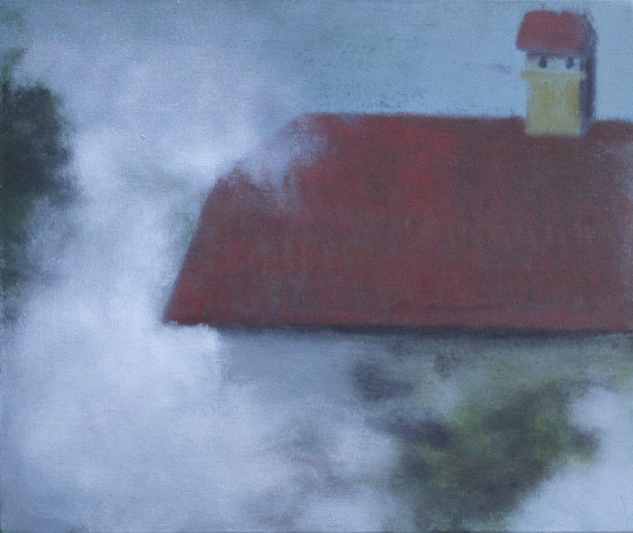 (T1109) Brume sur le village, 2022, acrylique sur toile, 38 x 46 cm, collection privée (32108 visites) (T1109) Brume sur le village, 2022, acrylique sur toile, 38 x 46 cm, collection privée