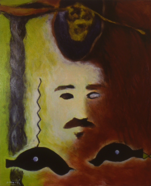 (T0199) Autoportrait, 1992, acrylique sur toile, 46 x 38 cm (4023 visites) (T0199) Autoportrait, 1992, acrylique sur toile, 46 x 38 cm